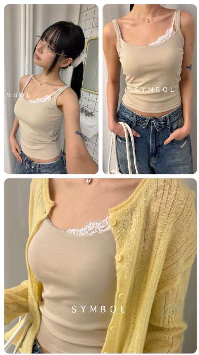 單側蕾絲造型bra top 襯墊背心(特)