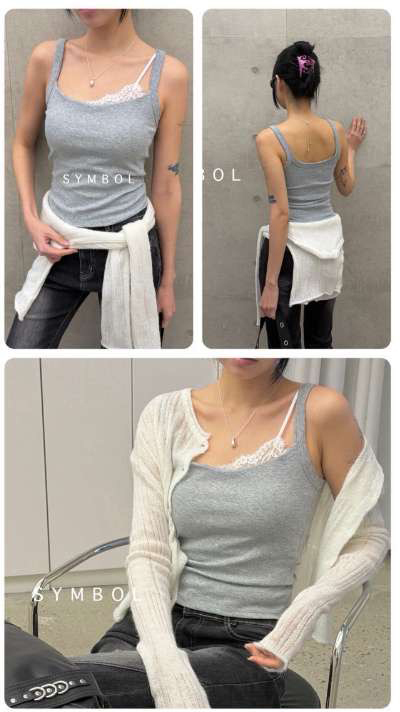 單側蕾絲造型bra top 襯墊背心(特)