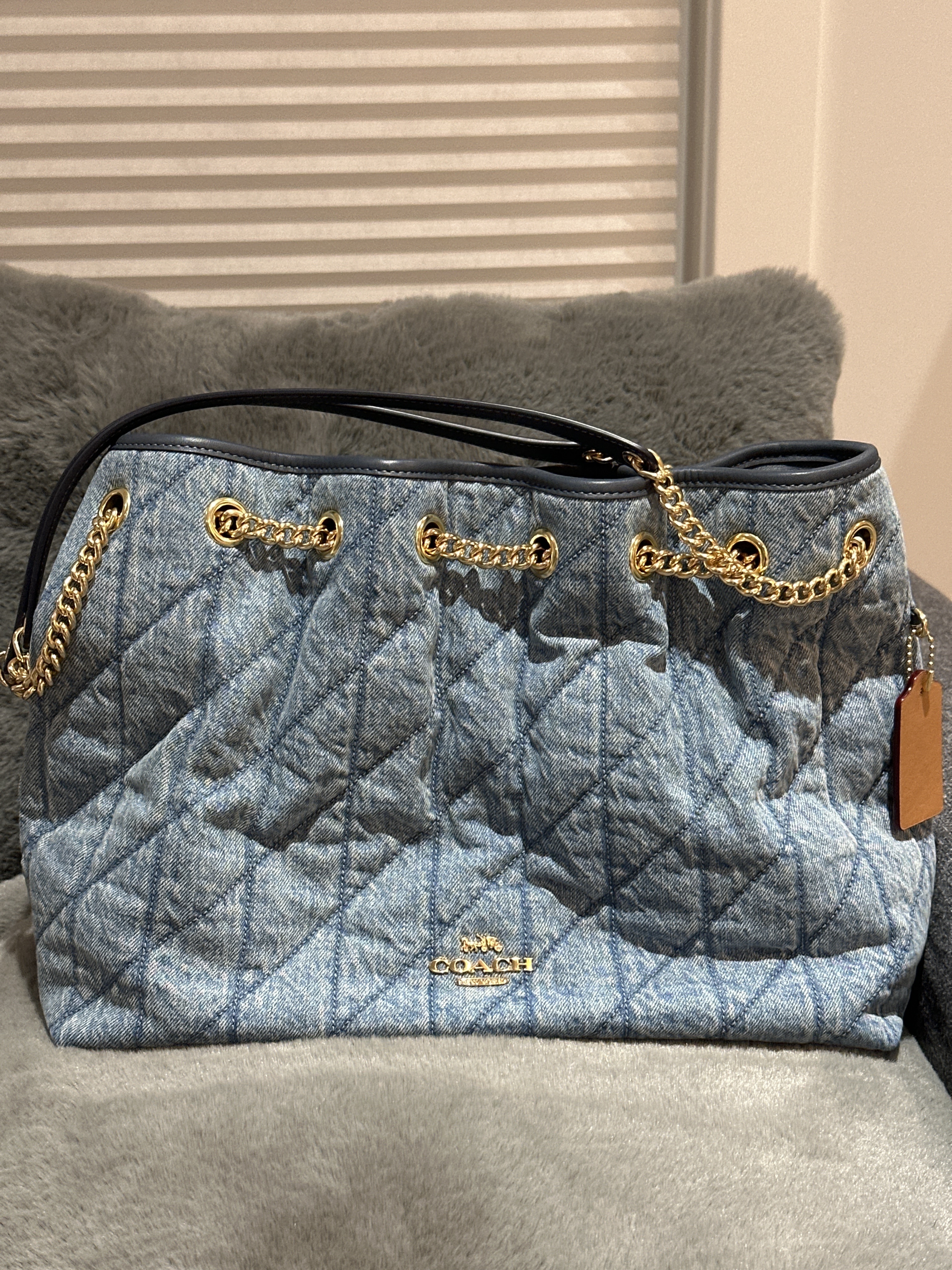 RU12 CO 牛仔布單肩索口袋Evelyn Shoulder Bag In Regenerative Cotton With Quilting