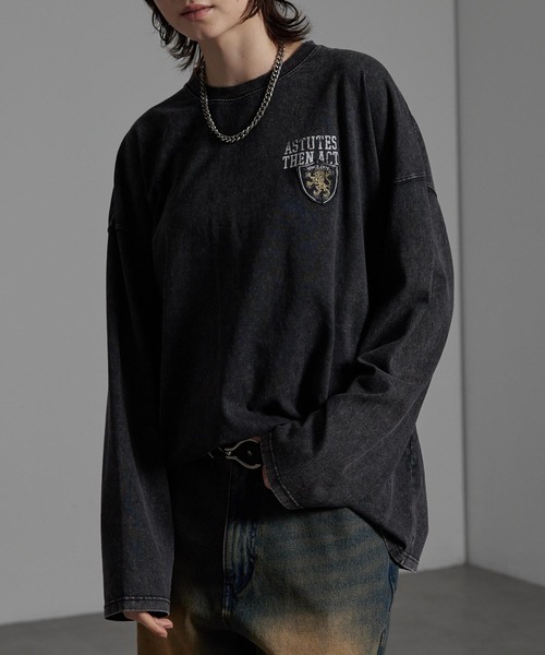 【預購】J0329603 CIYOT 復古水洗雪花圖案刺繡標誌貼片長袖T卹 CIYls946 黑色