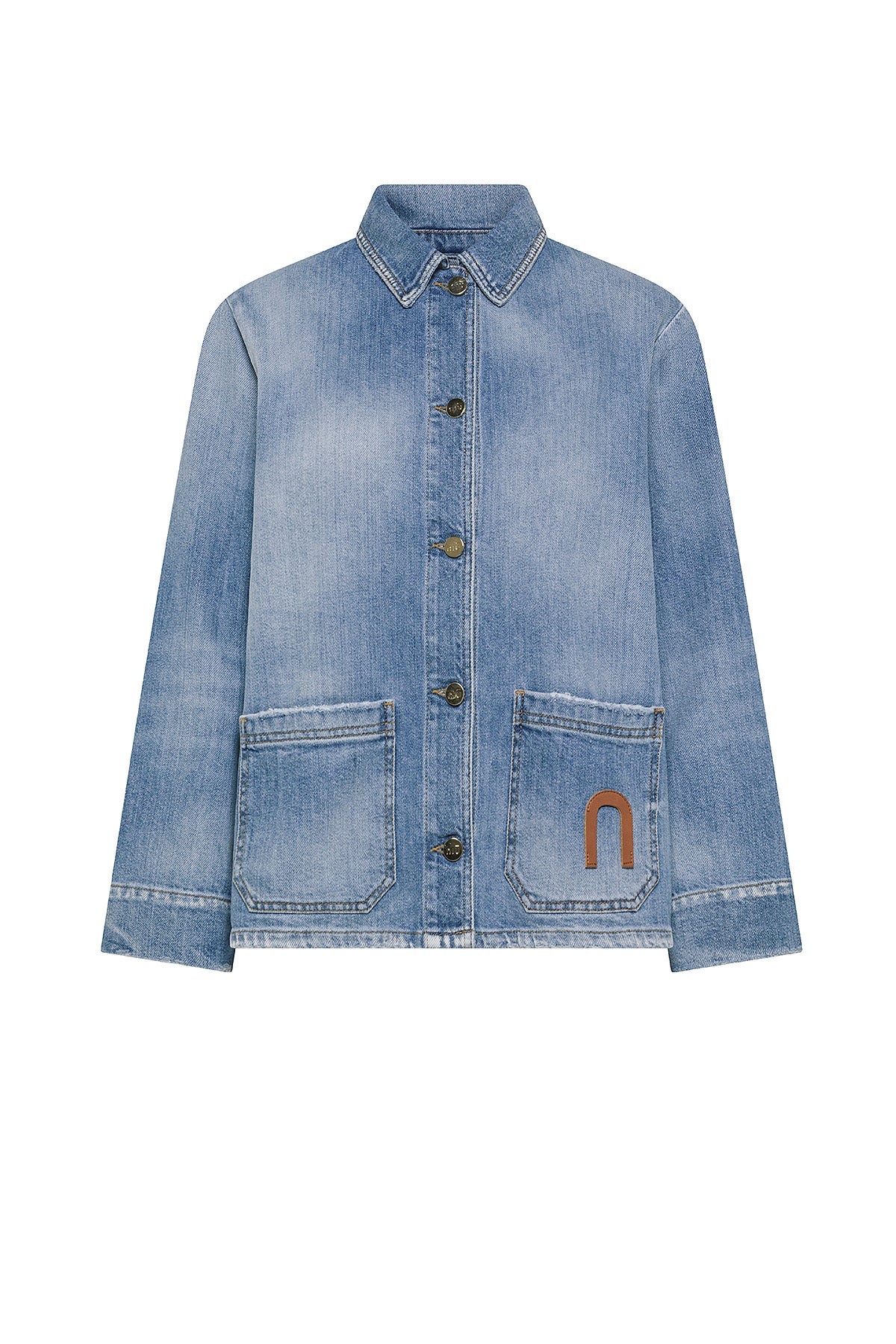 NIU 工藝皮革字母刷白休閒丹寧外套