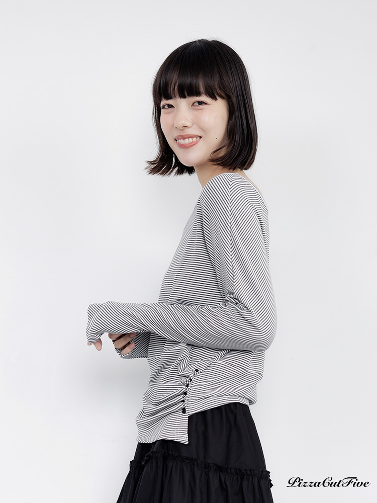 條紋隨性剪裁長袖上衣 PizzaCutFive PCF261403026