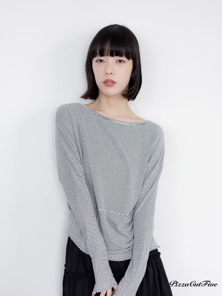 條紋隨性剪裁長袖上衣 PizzaCutFive PCF261403026