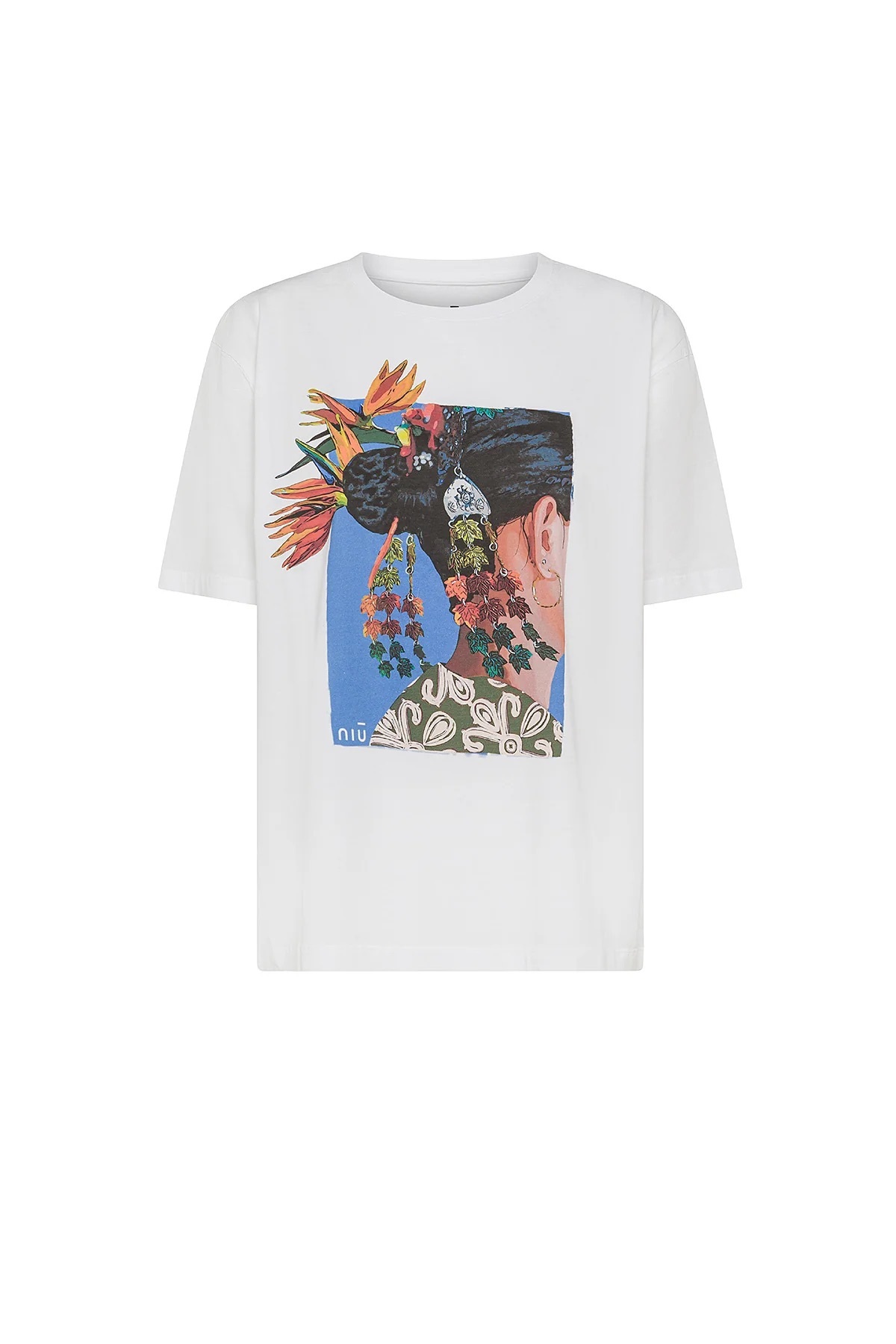 NIU 花飾側影藝術印花T恤