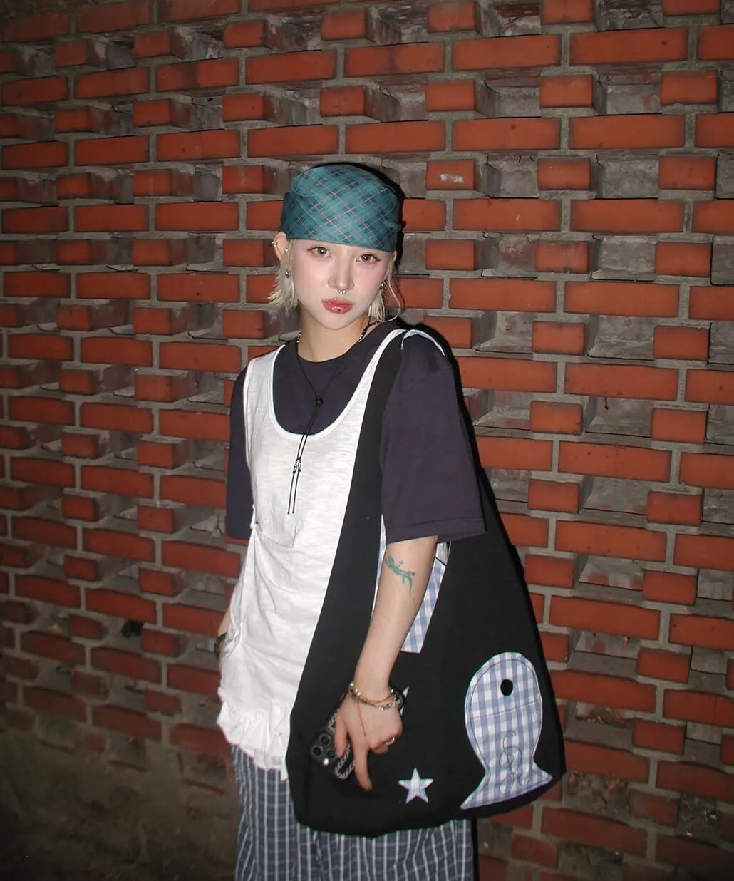 【預購】韓國 RuNaKi'Hu' Kintoto 格紋 雙面 肩包 帆布包 大容量 WXAC009