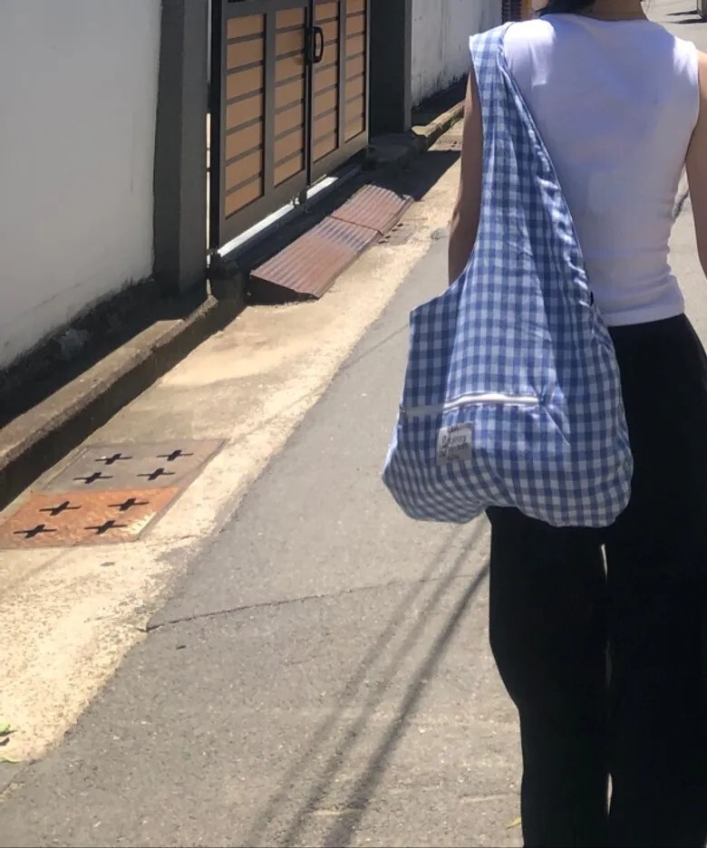 【預購】韓國 RuNaKi'Hu' Kintoto 格紋 雙面 肩包 帆布包 大容量 WXAC009