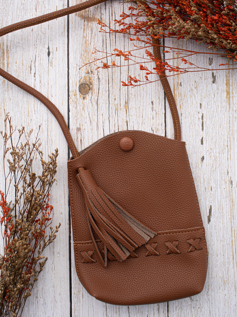 皮革編織斜背小包