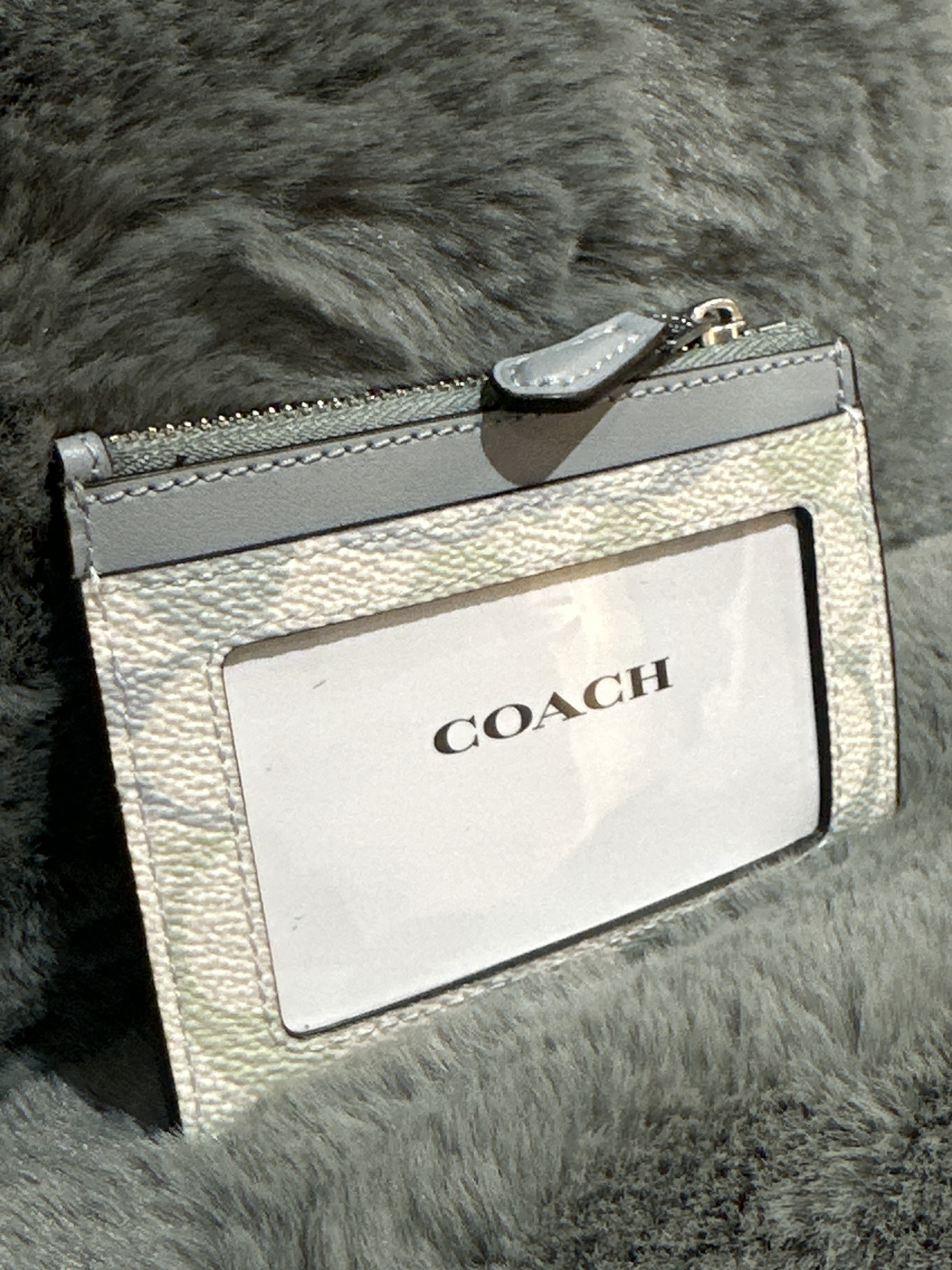 RU27 CO 藍色LOGO藍白色拉鏈卡包Mini Skinny Id Case In Pretty Signature Canvas