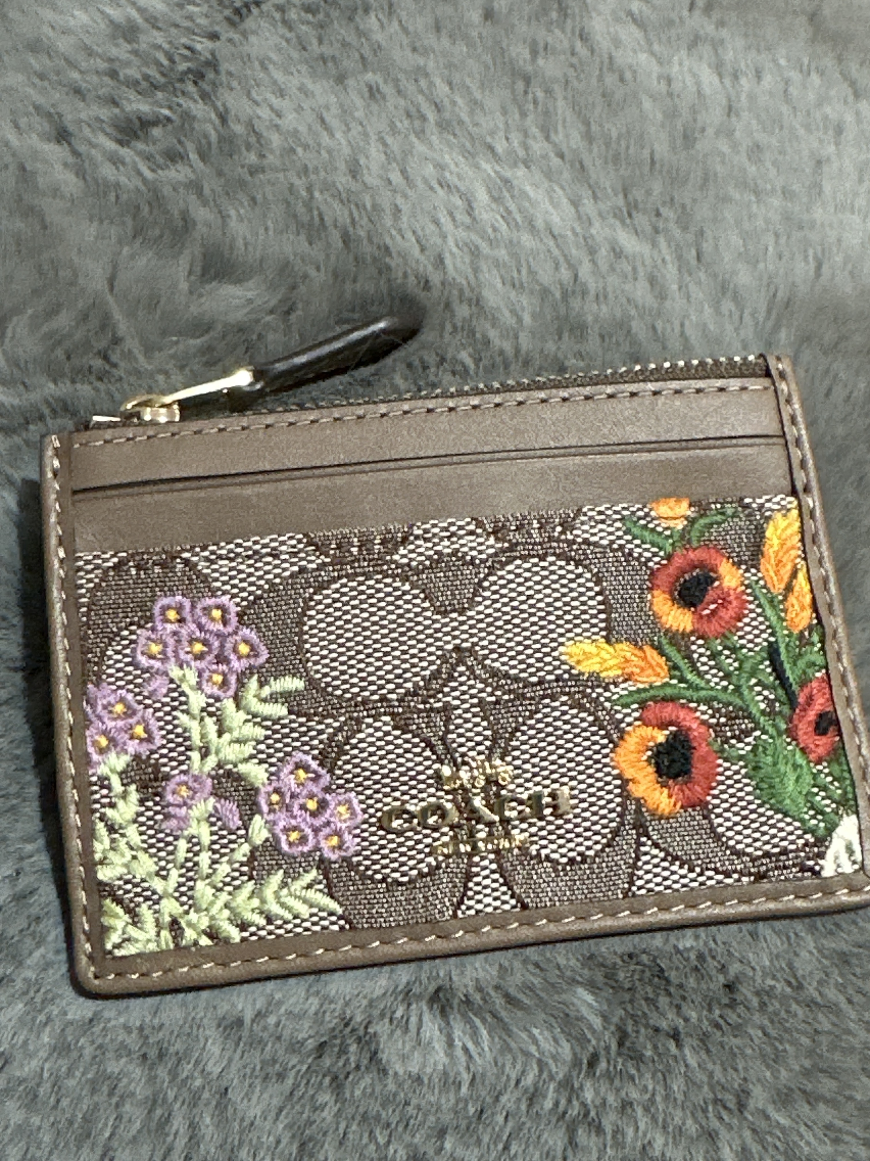 RU30 CO繍花LOGO卡包Mini Skinny Id Case In Signature Jacquard With Floral Embroidery