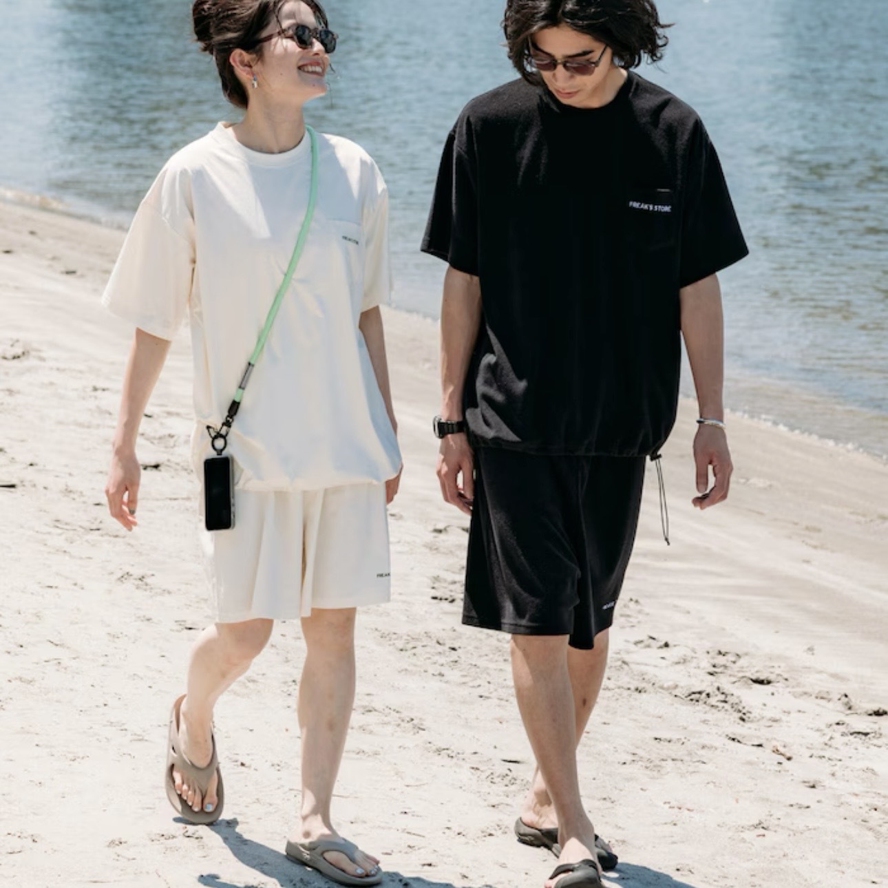 FREAK'S STORE 絨面套裝 附抽繩背包 短袖 短褲 男女同款 情侶裝 日本代購