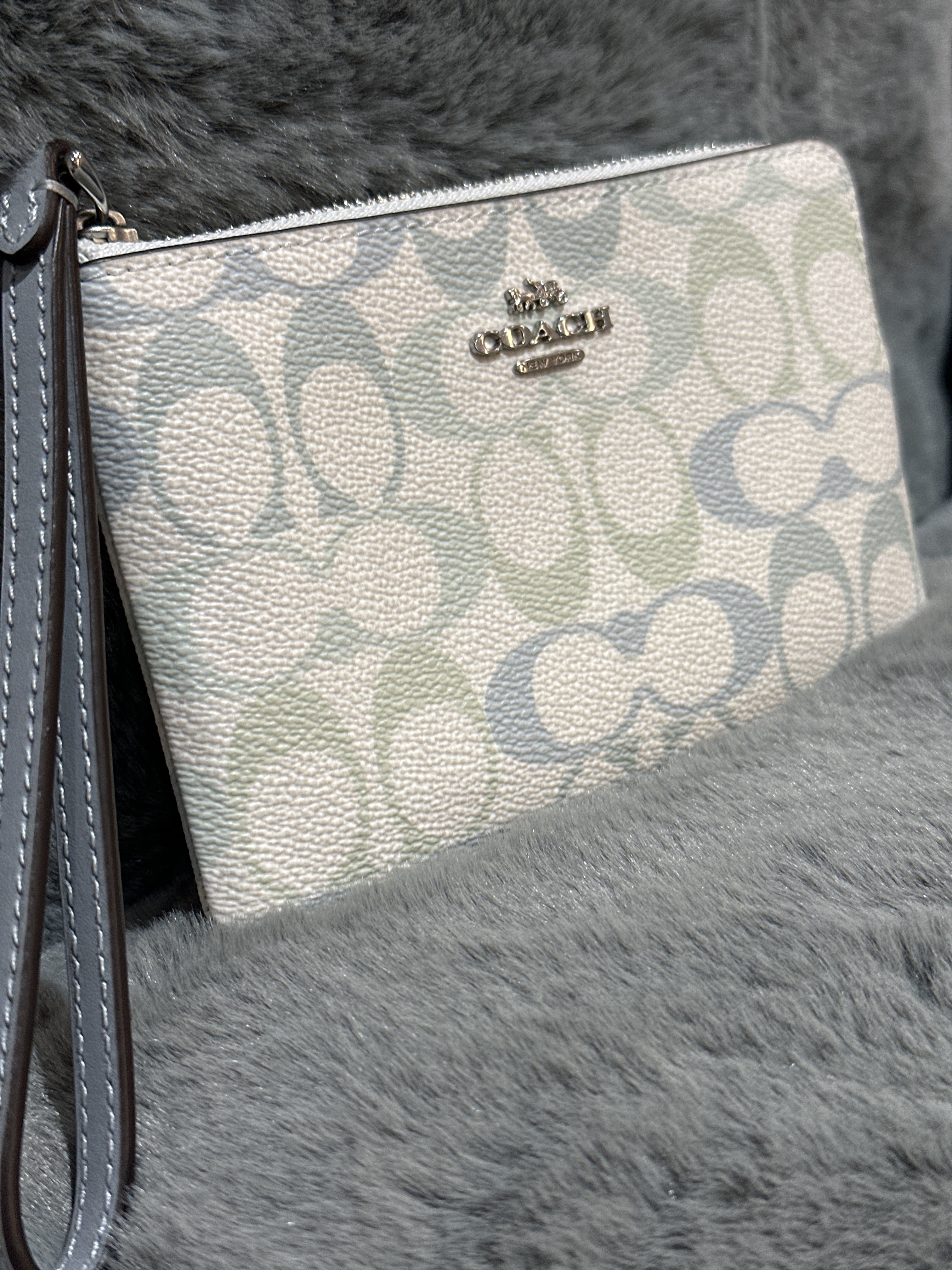 RU49 CO 粉藍色LOGO手拿包Corner Zip Wristlet In Pretty Signature Canvas