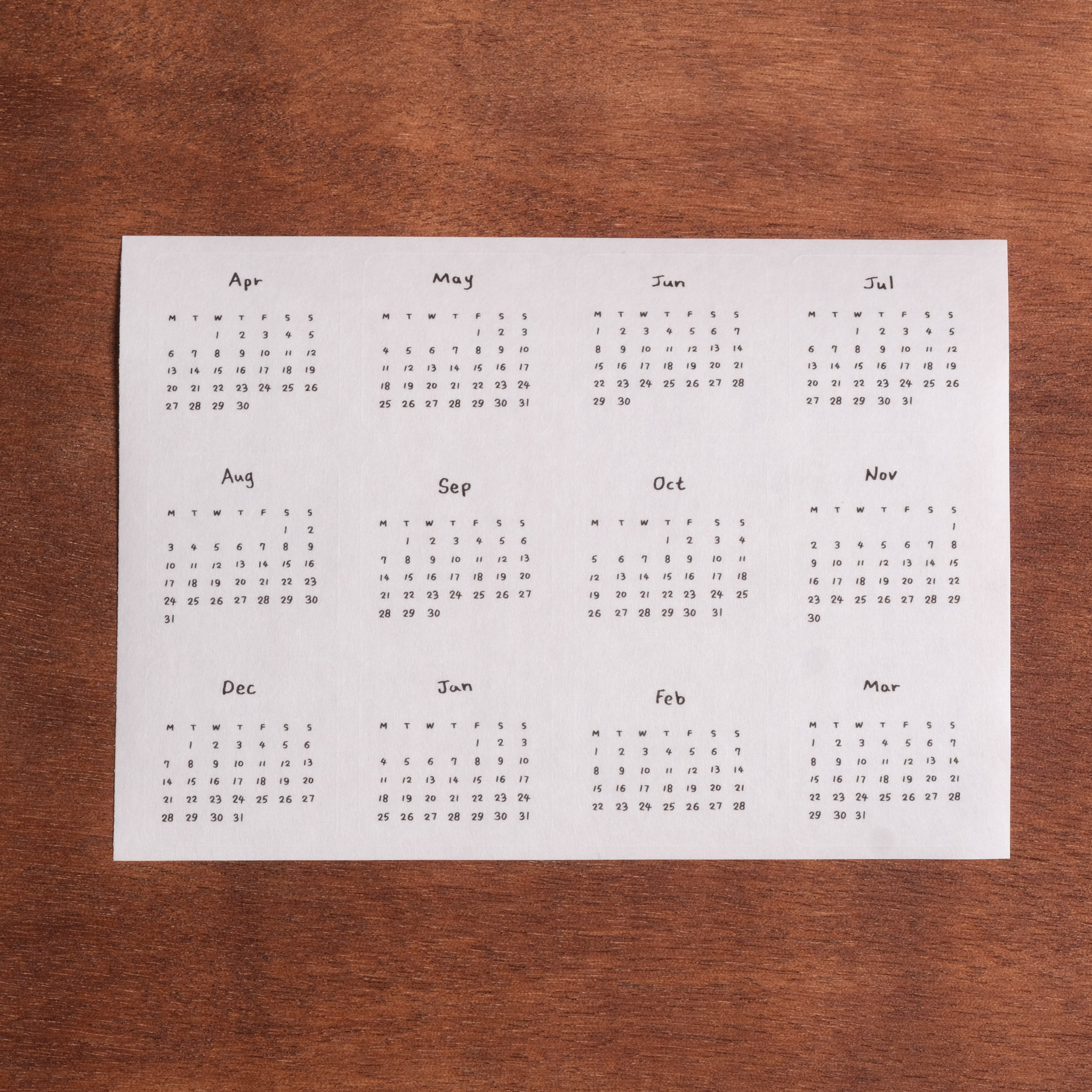 手寫感 小月曆｜霧面和紙 貼紙  / 一分之一工作室/TAIWAN