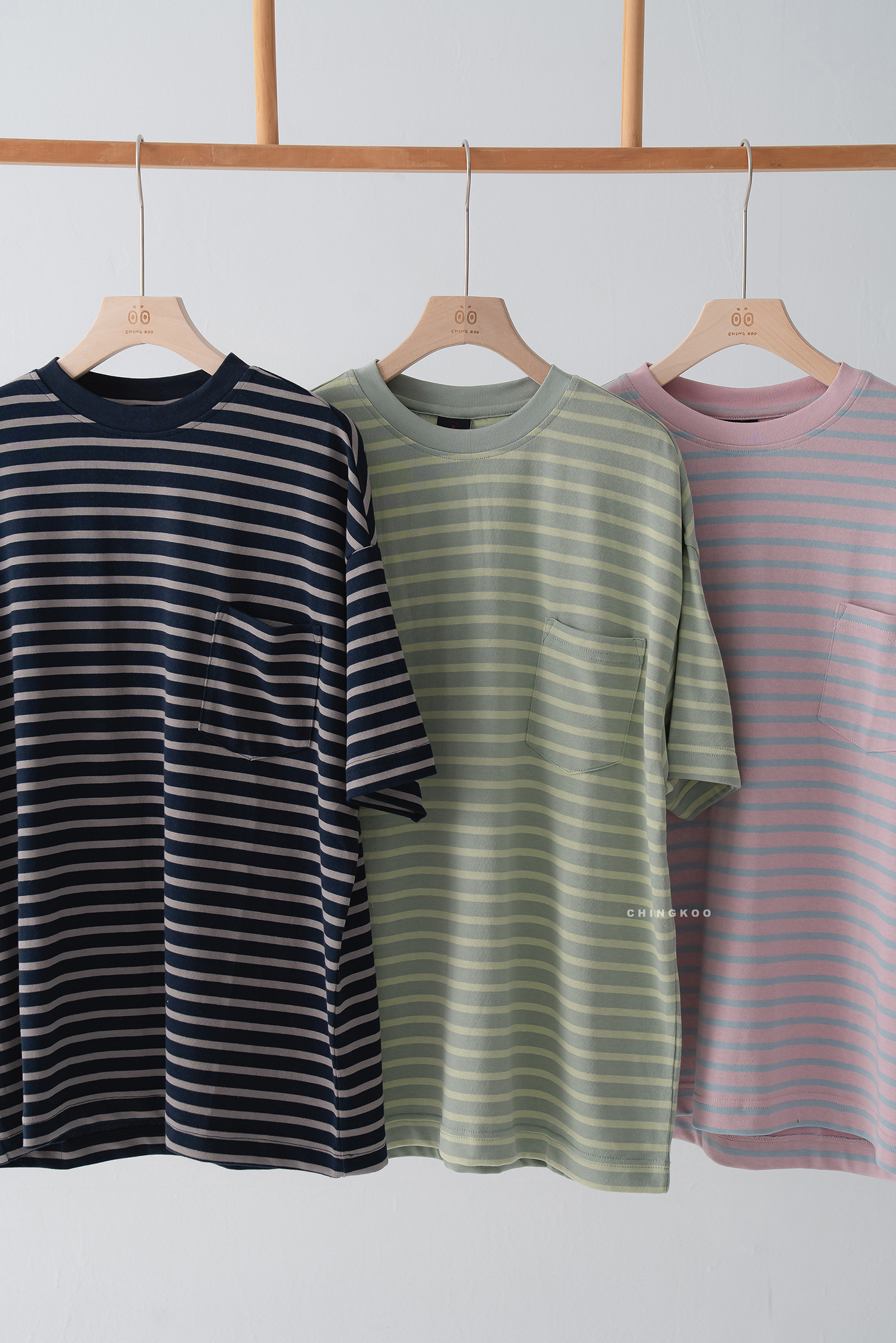 Fresh Start｜春色條紋小口袋t 3色