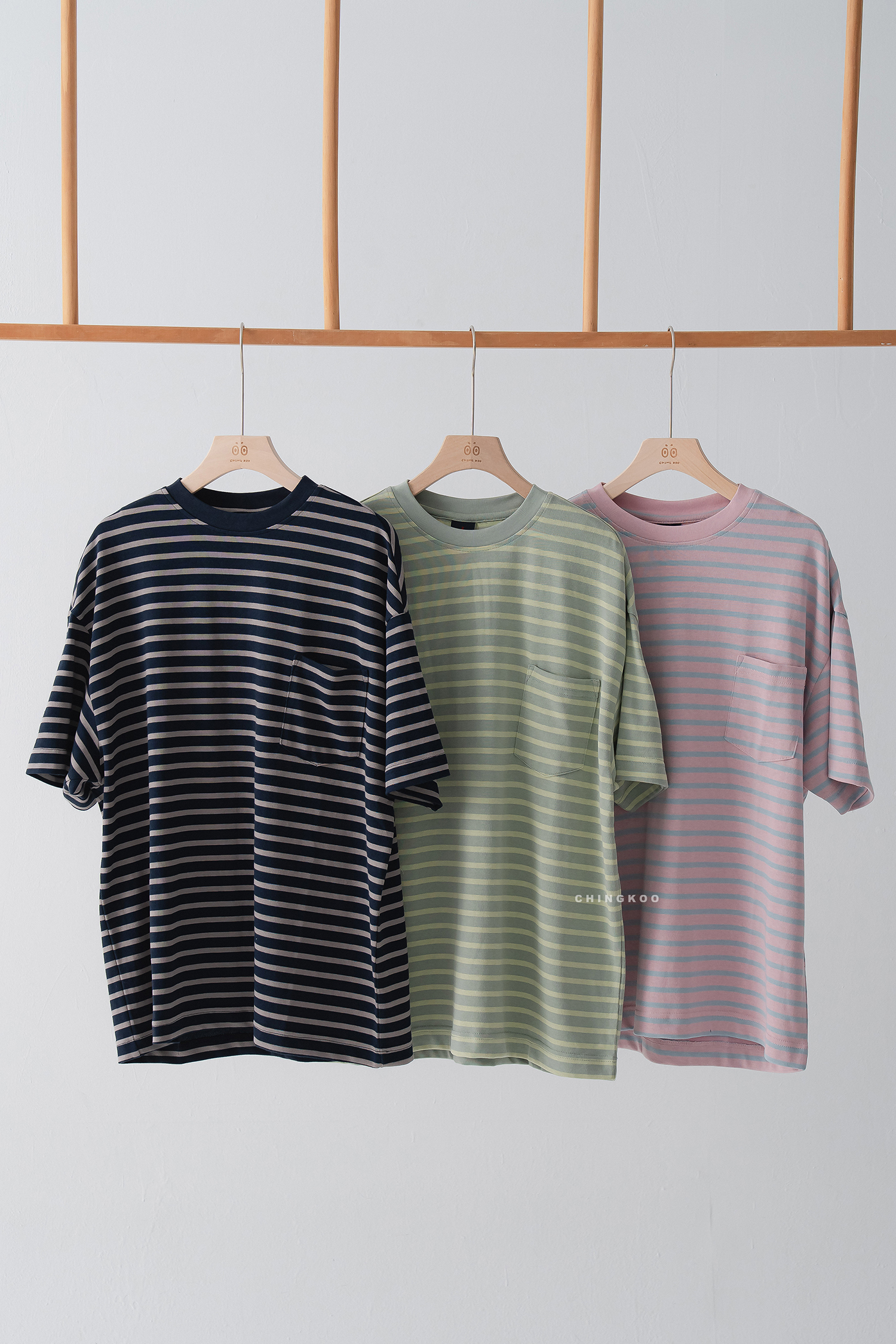 Fresh Start｜春色條紋小口袋t 3色