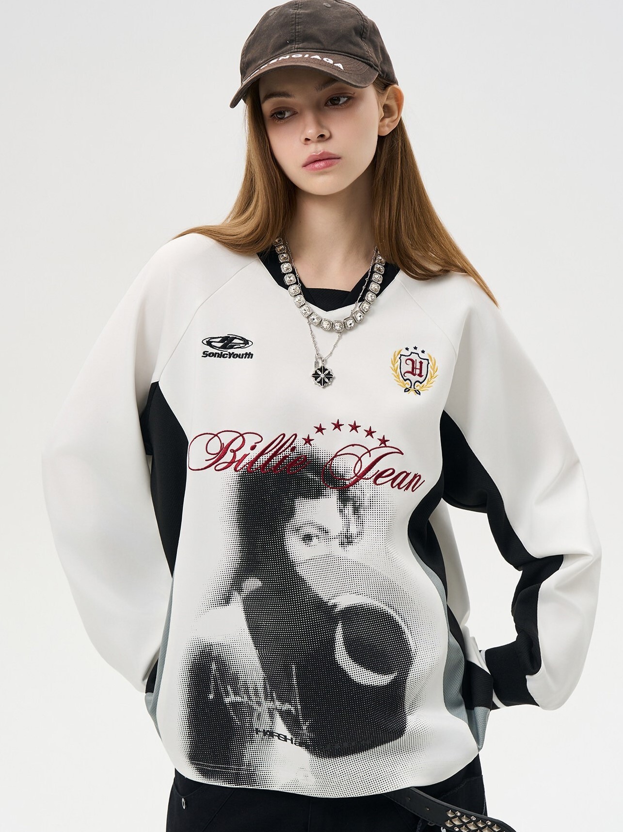 Harsh and Cruel 美式復古 人像印花拼色 運動透氣 V領 長袖T  HL26102016