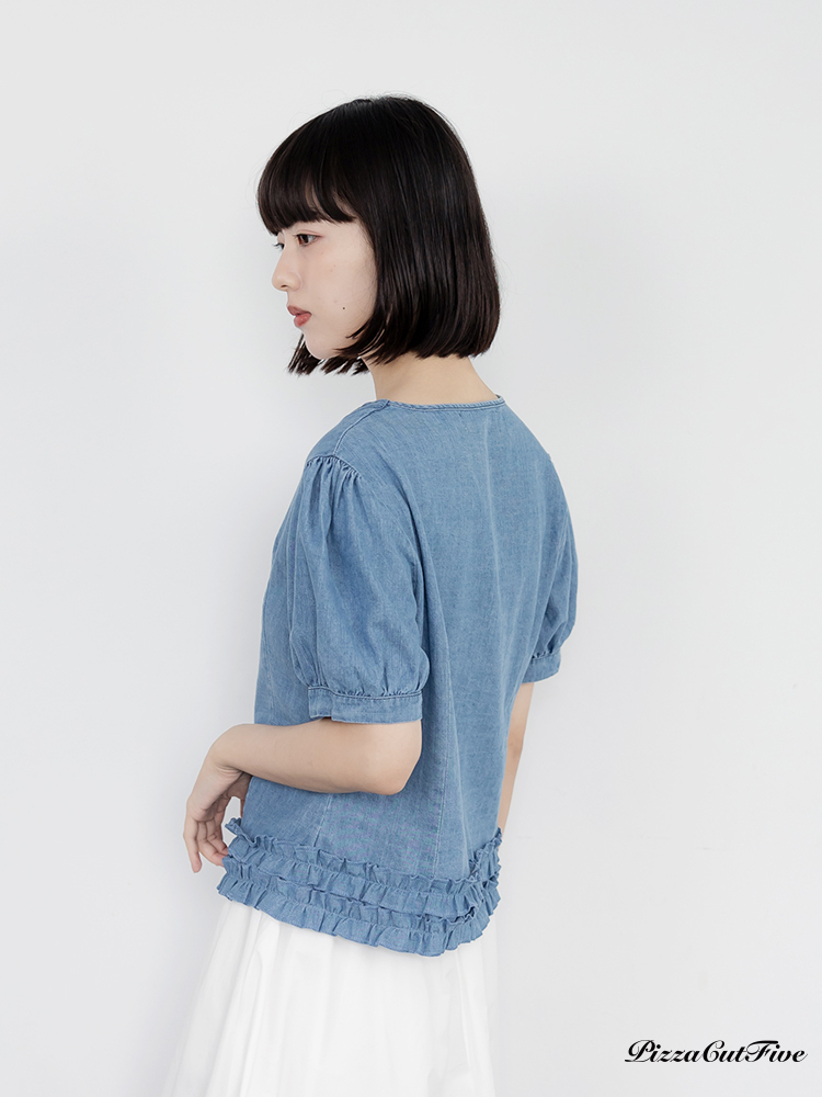 荷葉邊輕牛仔短袖上衣/外套 PizzaCutFive PCF262404031