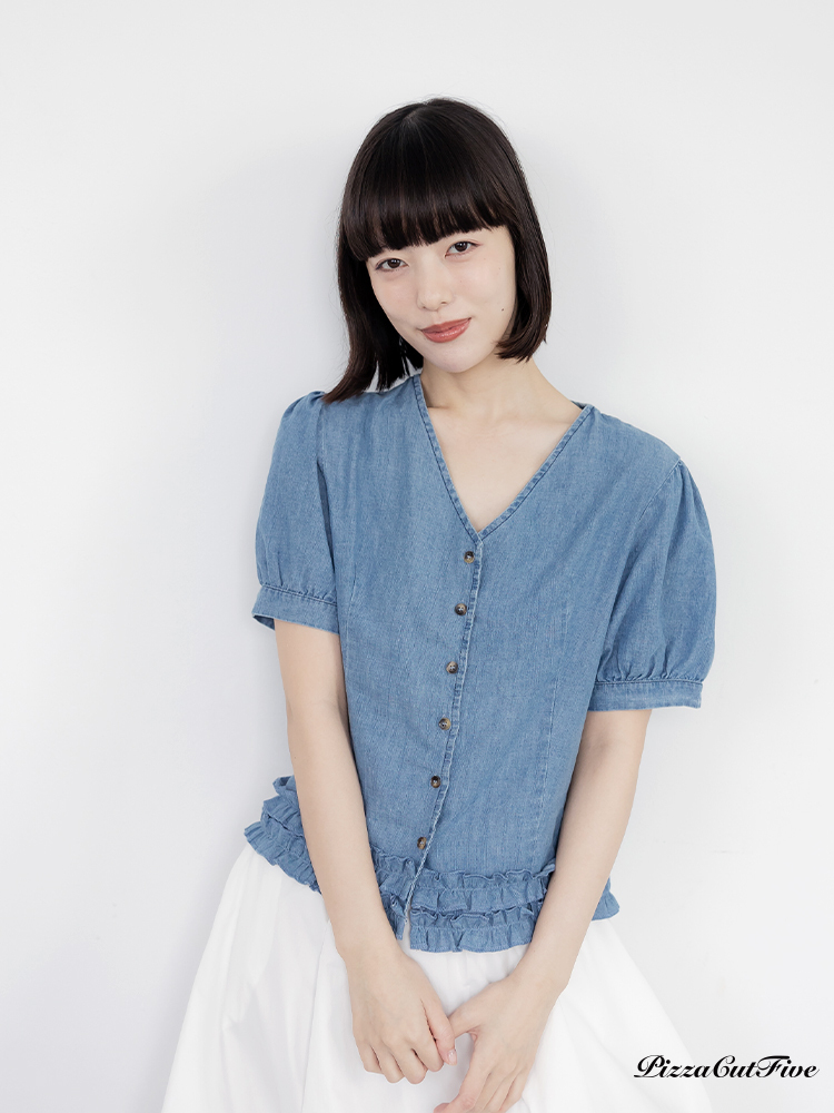 荷葉邊輕牛仔短袖上衣/外套 PizzaCutFive PCF262404031
