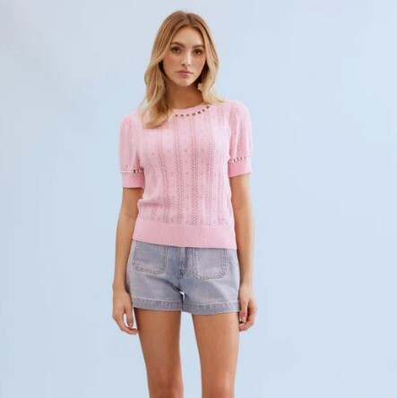 1LU0330-001 [LEO & UGO] Beaded Knitted Sweater Pink #AE106-LTPIN (EU)