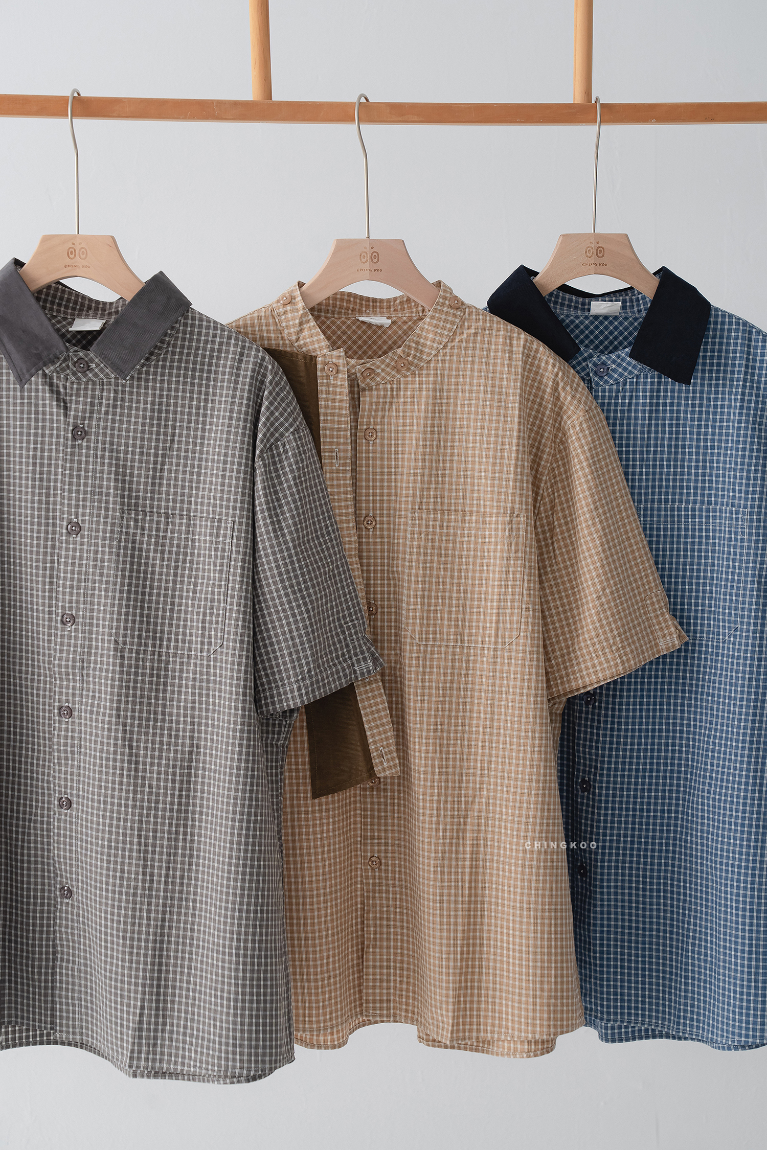 Fresh Start｜日系可拆領小格短襯 3色