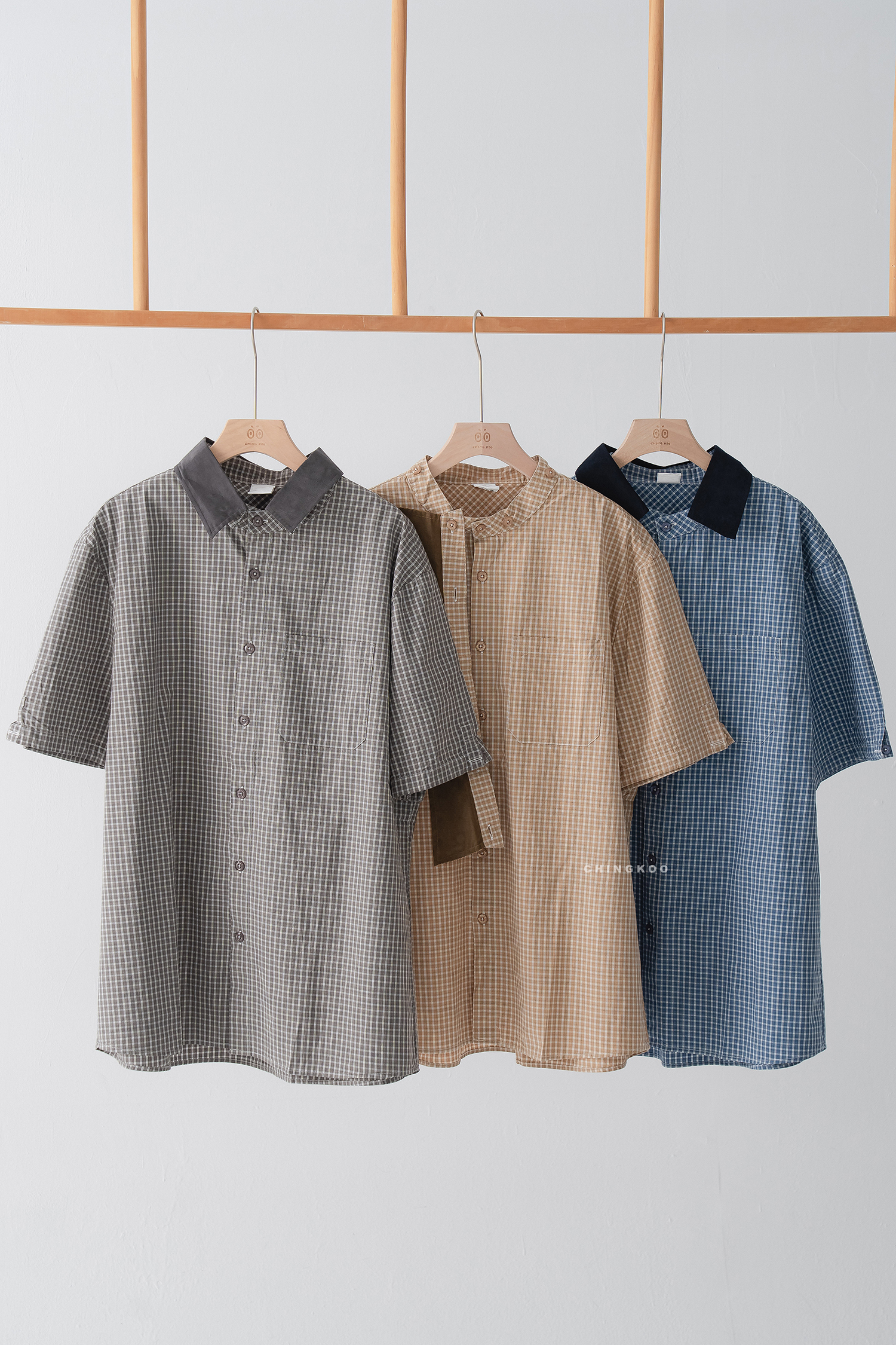 Fresh Start｜日系可拆領小格短襯 3色