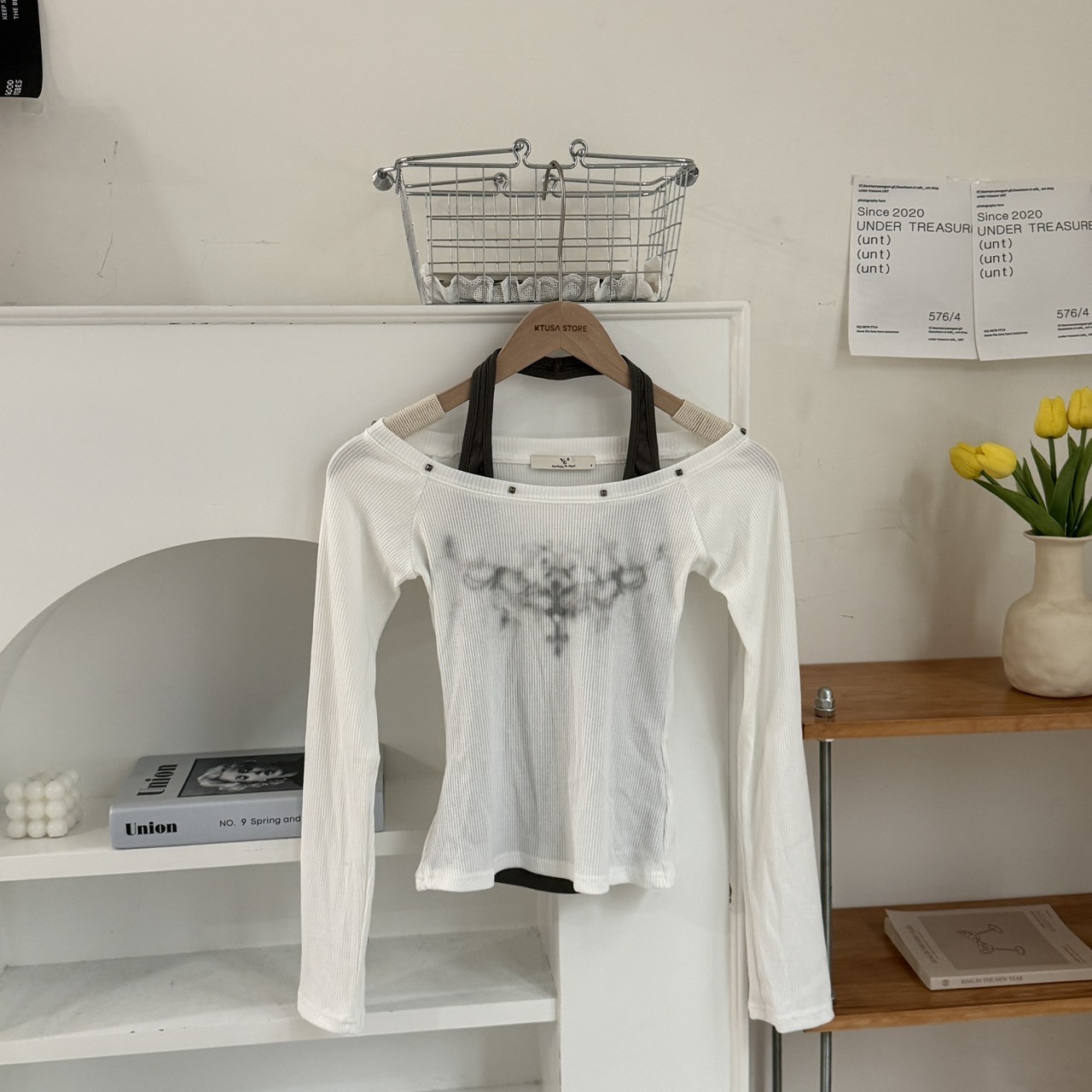 502893美式個性撞色假兩件上衣（Ｒ）