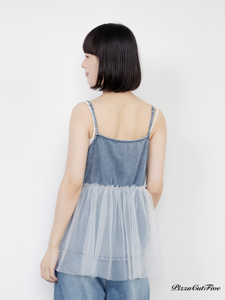雙層異材質拼接肩帶背心 PizzaCutFive PCF262411015