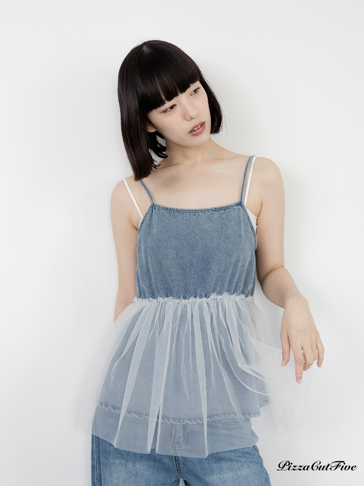 雙層異材質拼接肩帶背心 PizzaCutFive PCF262411015