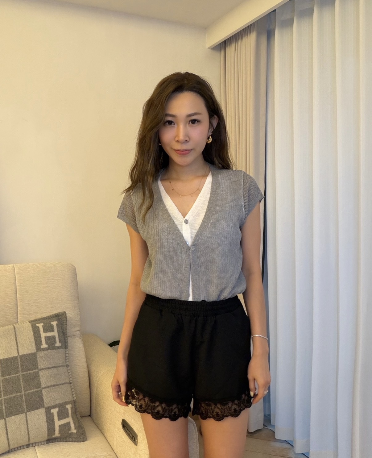 KR2602-3 - 灰色假兩件針織