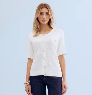 1LU0330-003 [LEO & UGO] Short-sleeve Openwork Knit Top White #AE110-WHI (EU)