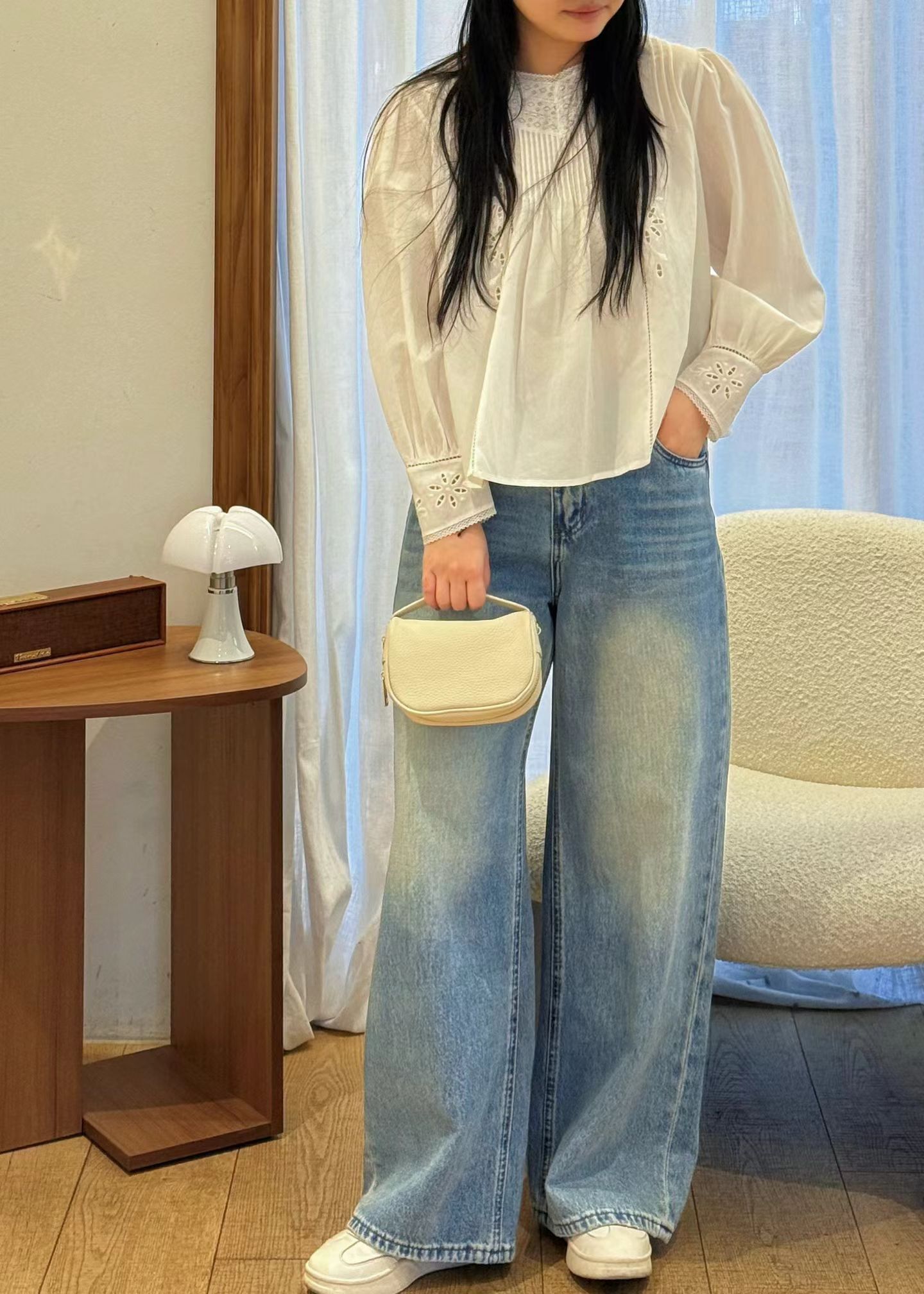 ABB6007 貓鬚直筒闊腳牛仔褲