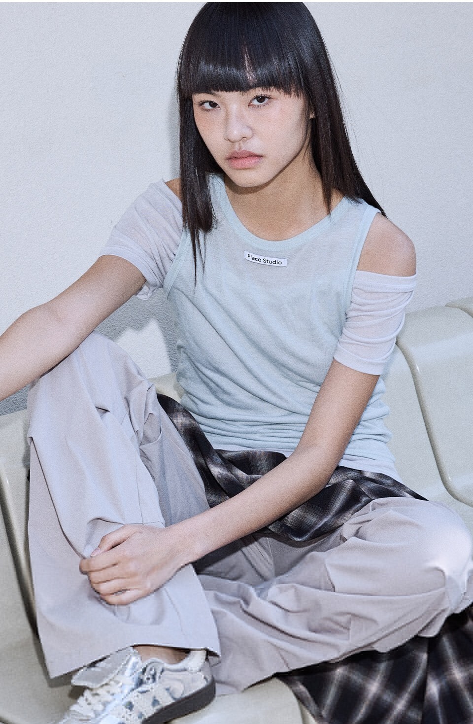 【預購】韓國 Place Studio 露肩 圓領 透視 兩件式 上衣 3色