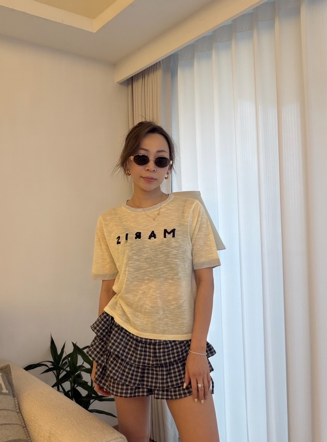 KR2607-3 - 免燙英文字針織上衣