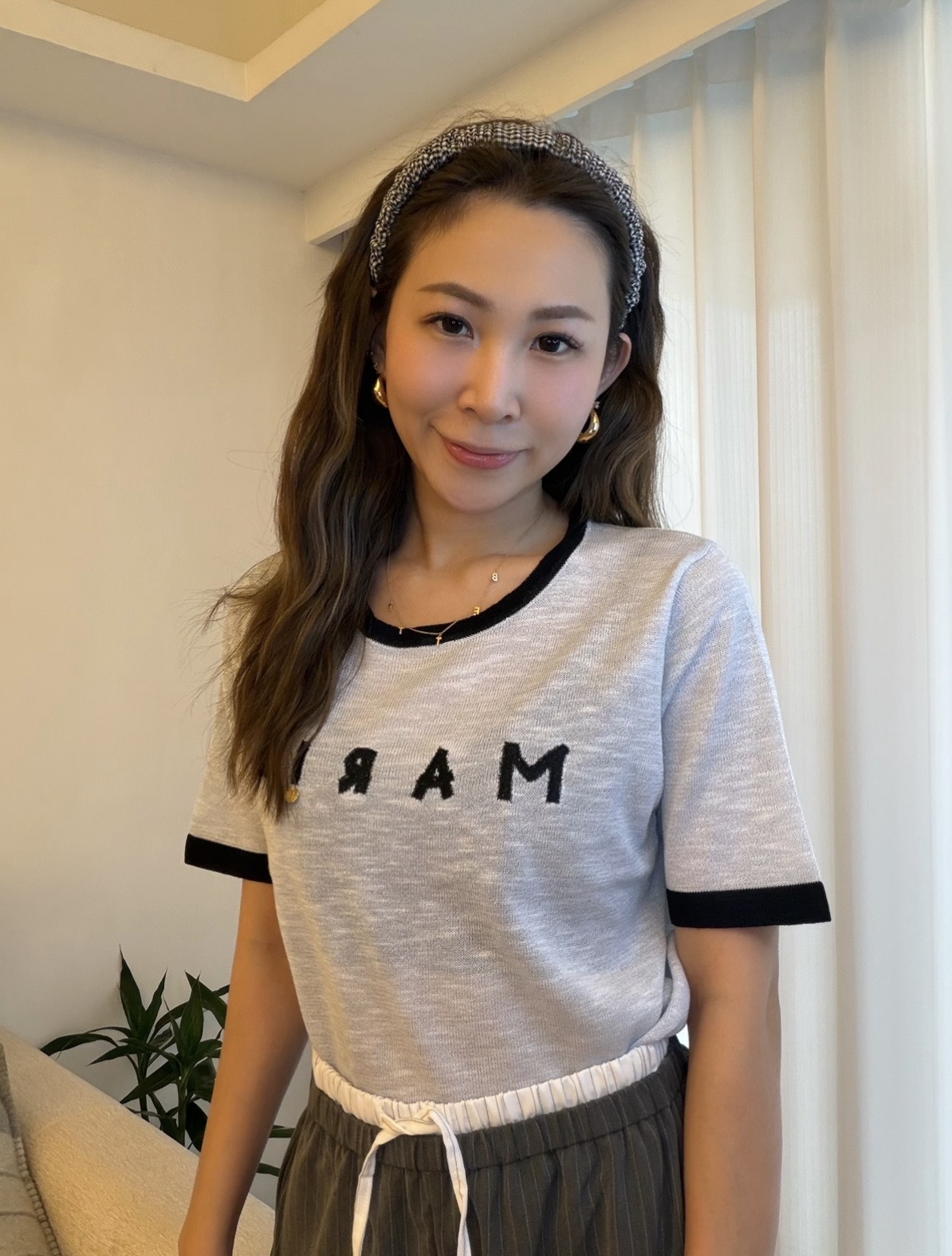 KR2607-3 - 免燙英文字針織上衣