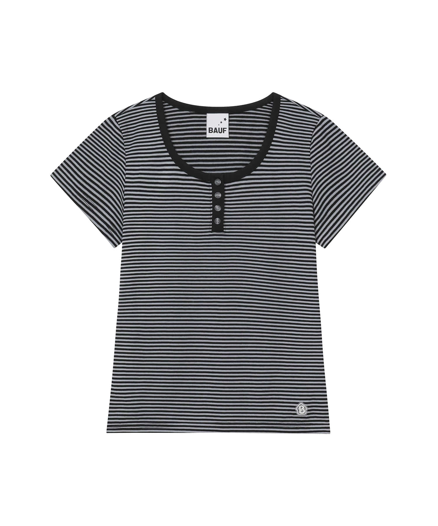 BAUF 亨利領 條紋 修身 短袖 短T