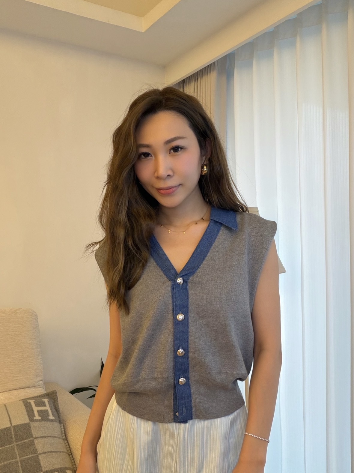 KR2609-3 - 針織x牛仔領上衣