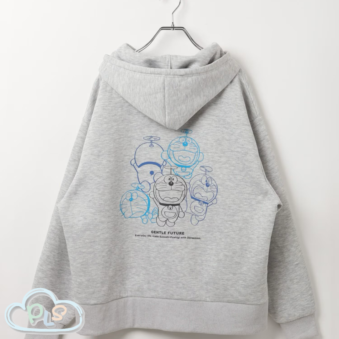現貨 男女同款輕便衛衣拉鍊連帽衫（GENTLE FUTURE）竹蜻蜓 多啦A夢 Global Work 淺麻灰色 #22970-1
