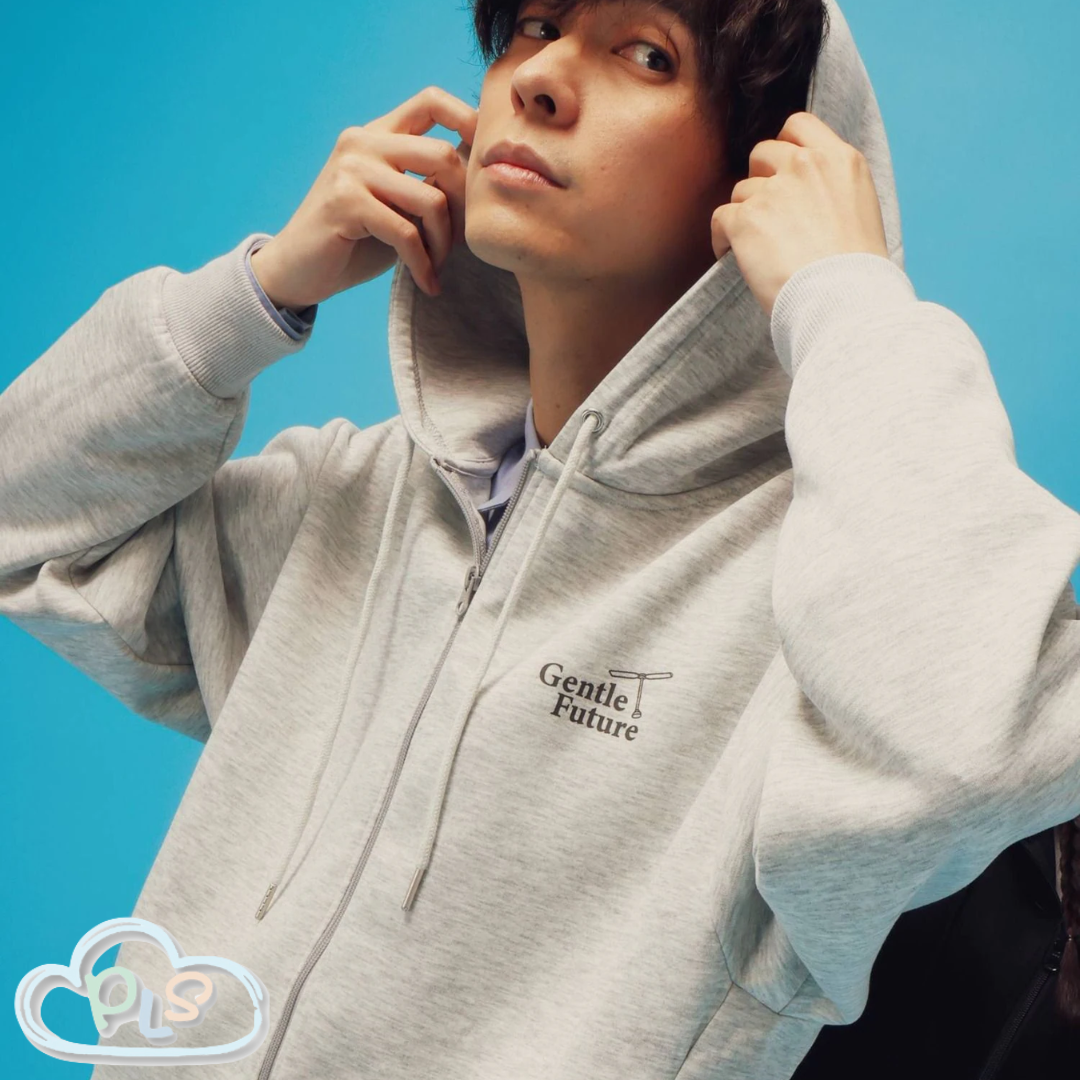 現貨 男女同款輕便衛衣拉鍊連帽衫（GENTLE FUTURE）竹蜻蜓 多啦A夢 Global Work 淺麻灰色 #22970-1