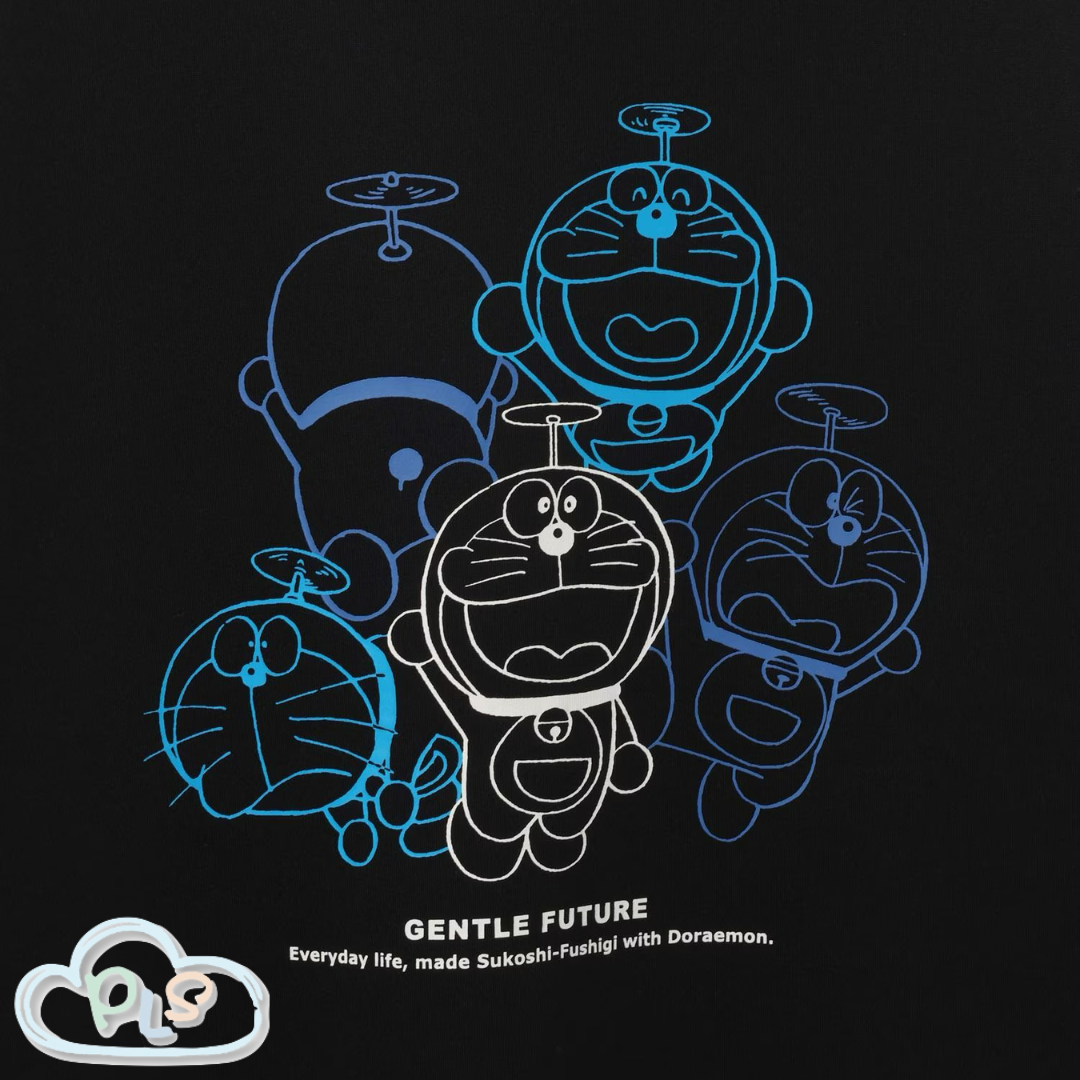 現貨 男女同款輕便衛衣拉鍊連帽衫（GENTLE FUTURE）竹蜻蜓 多啦A夢 Global Work 黑色 #22971-1