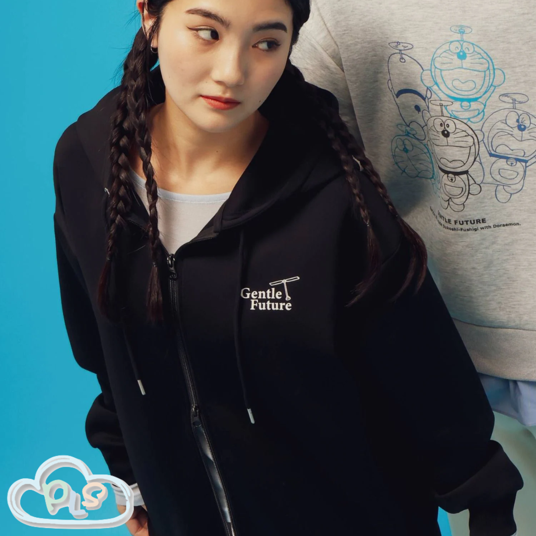 現貨 男女同款輕便衛衣拉鍊連帽衫（GENTLE FUTURE）竹蜻蜓 多啦A夢 Global Work 黑色 #22971-1