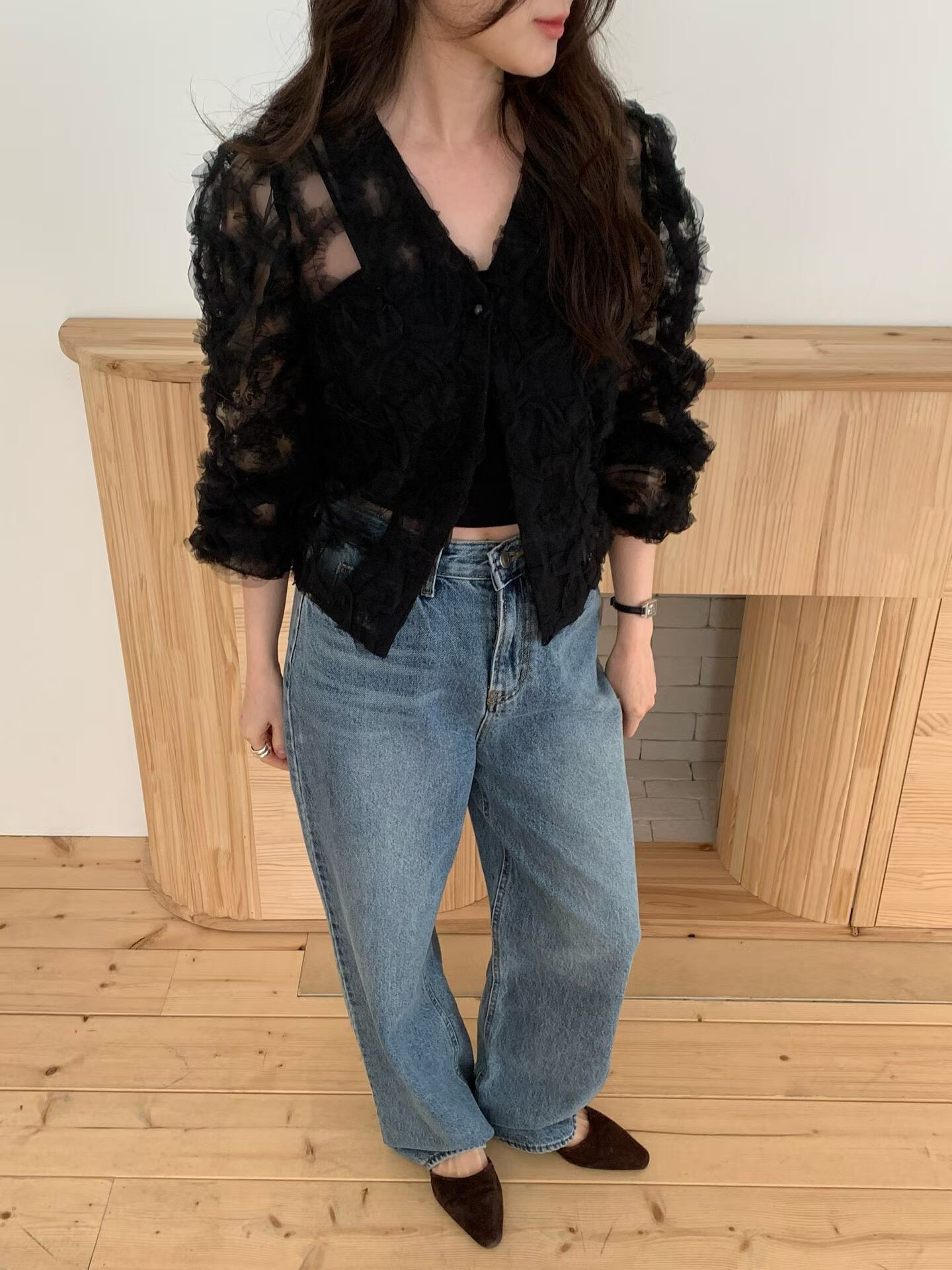 立體花烏干紗外套