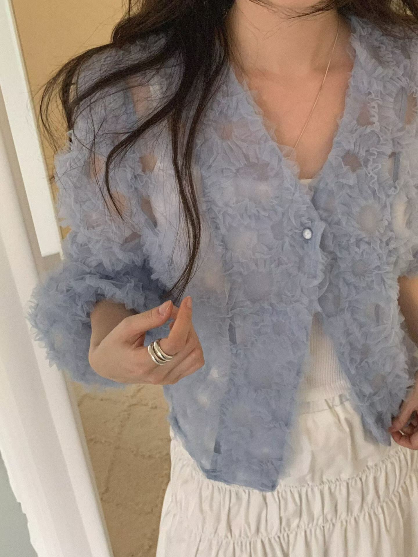 立體花烏干紗外套