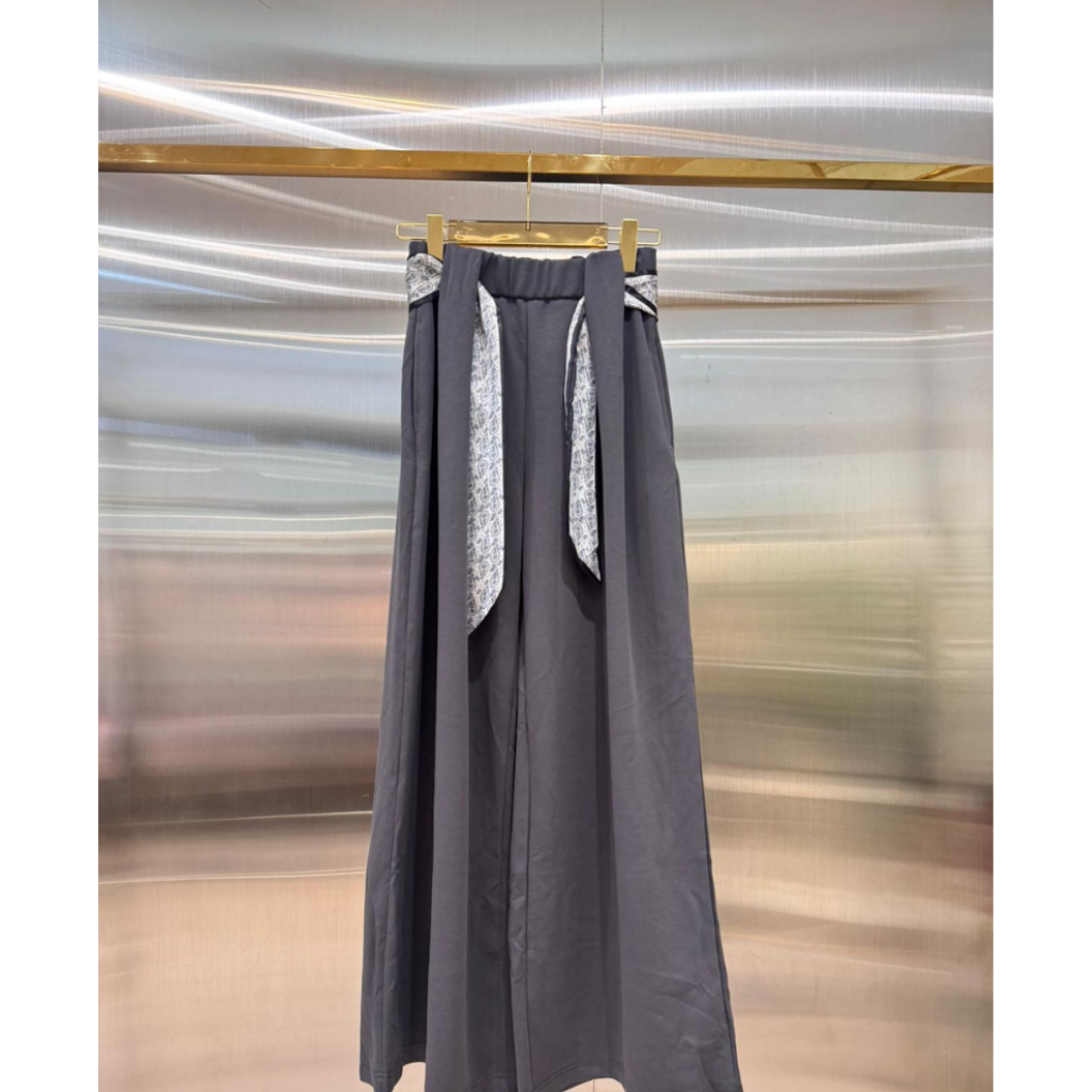 BOT-CCG0329-139 OF180-炭灰色絲巾綁帶闊腳褲 (A139)