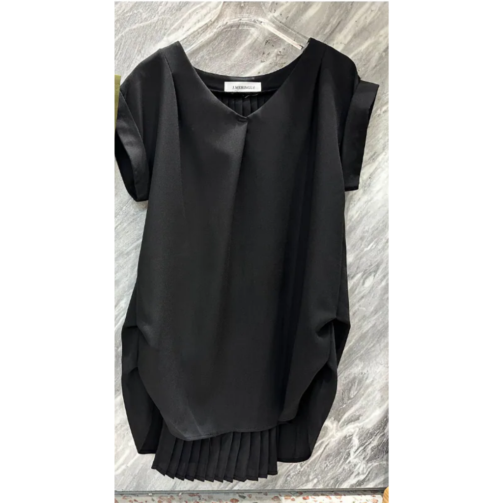 TOP-CCG0329-153 黑色V領飛飛袖雪紡衫 (A153)