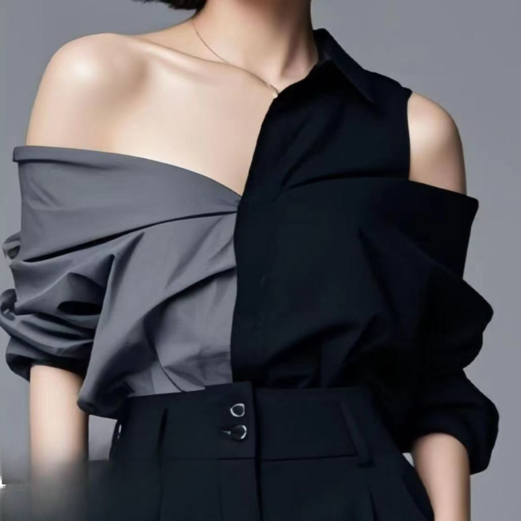 TOP-CCG0329-157 黑灰不規則上衣 (A157)