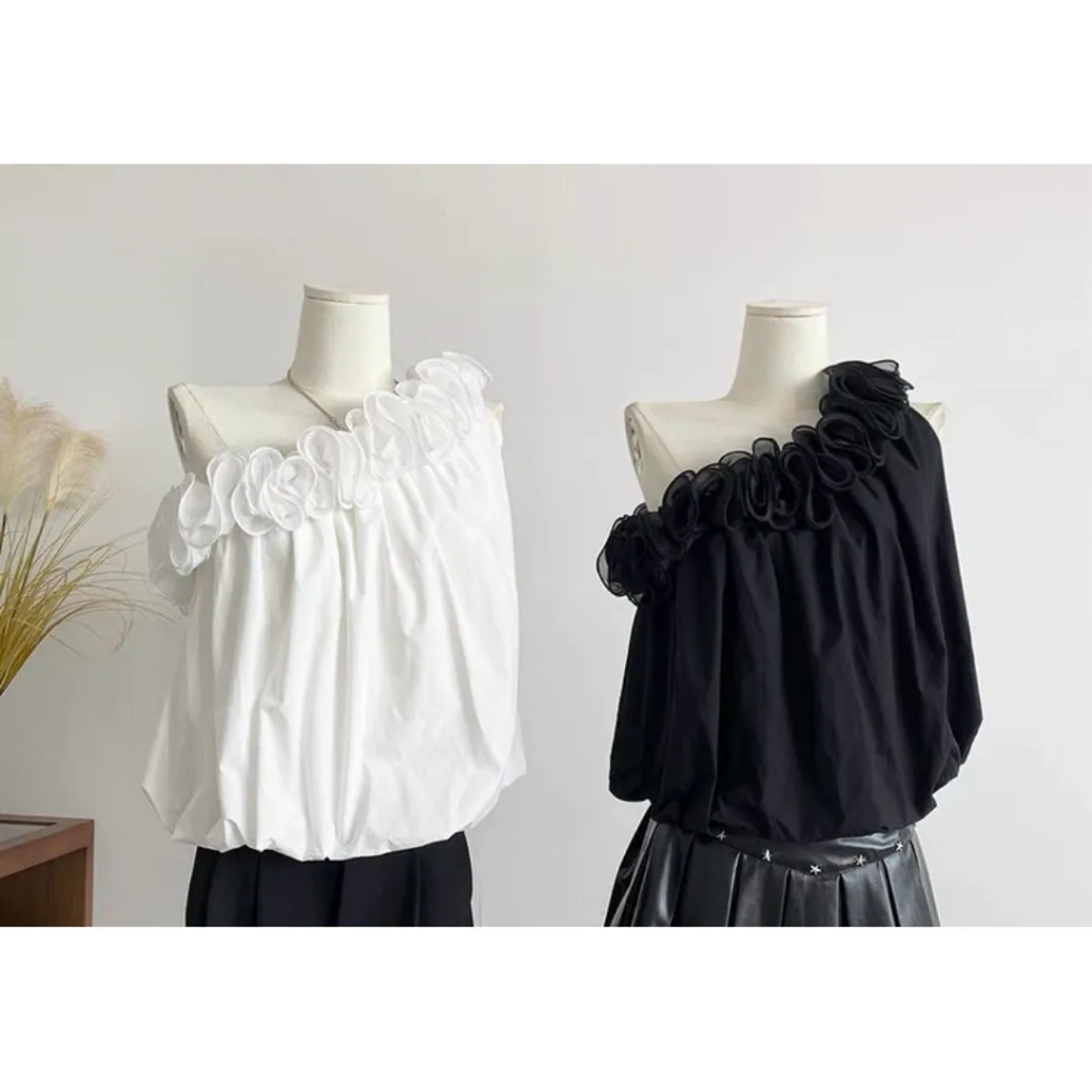 TOP-CCG0329-163 斜肩上衣 白色 (A163)