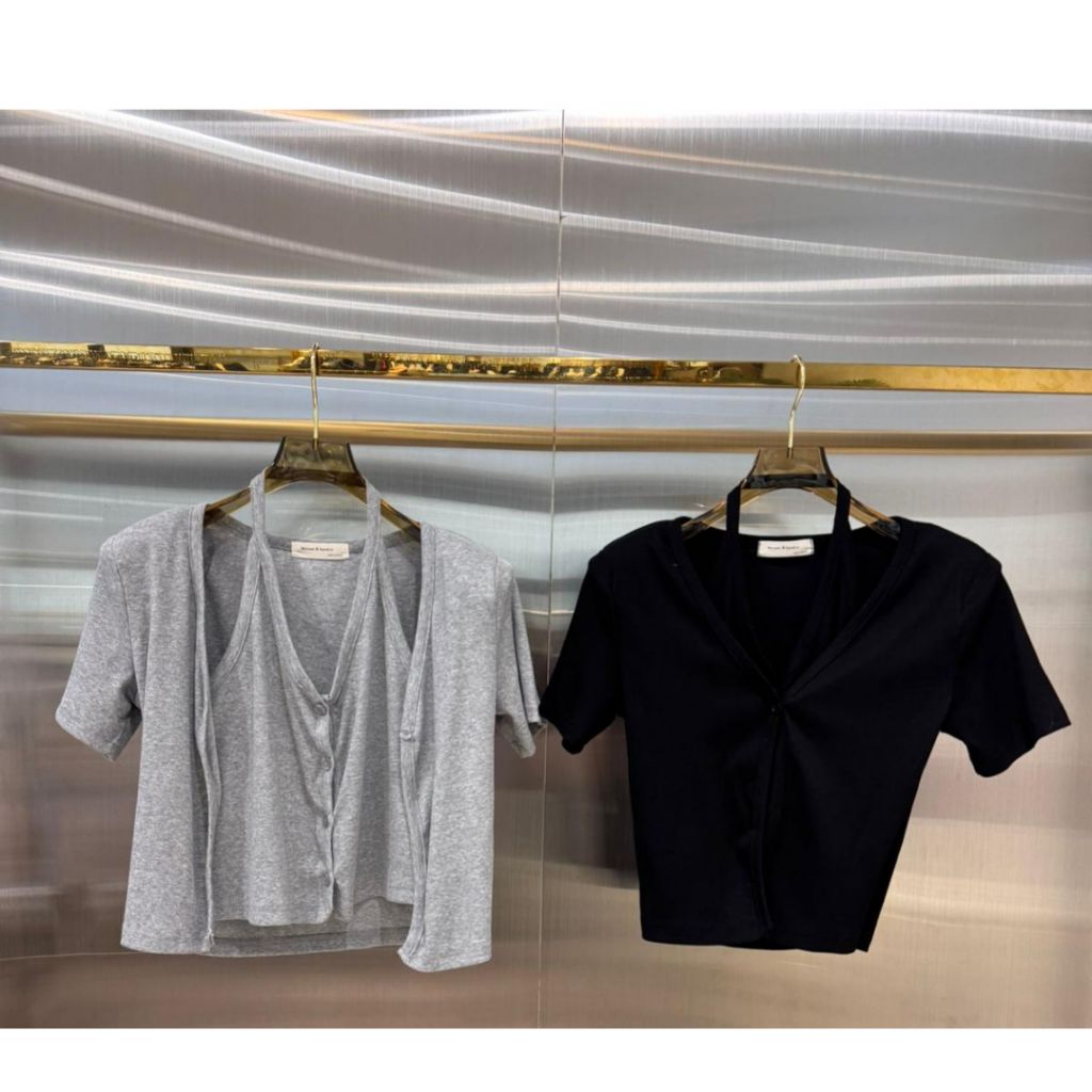 TOP-CCG0329-166 TW460 假兩件上衣 灰色 (A166)