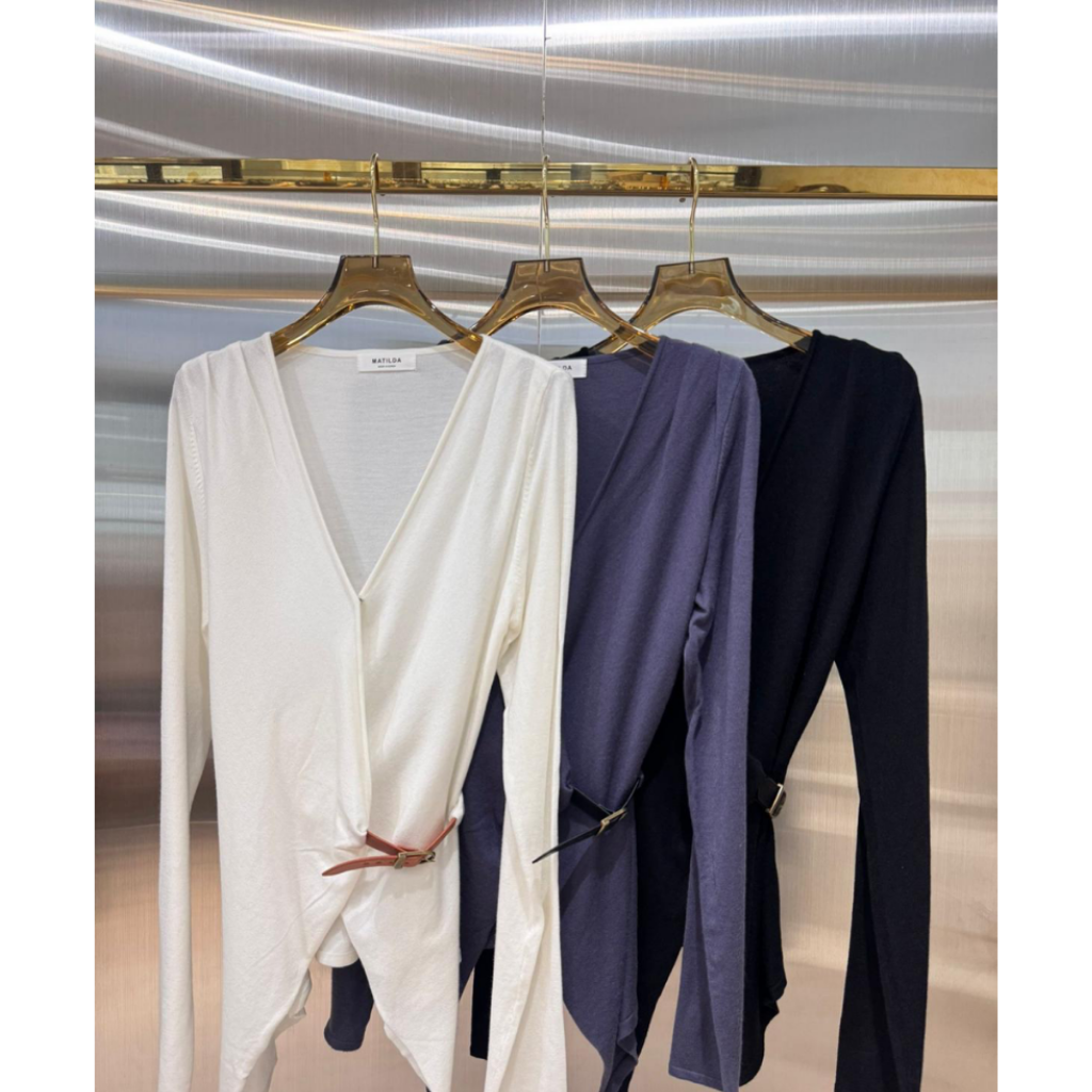 TOP-CCG0329-170 2B5-V領純色羊毛衫-配腰帶 (A170白/B170藍/C170黑)