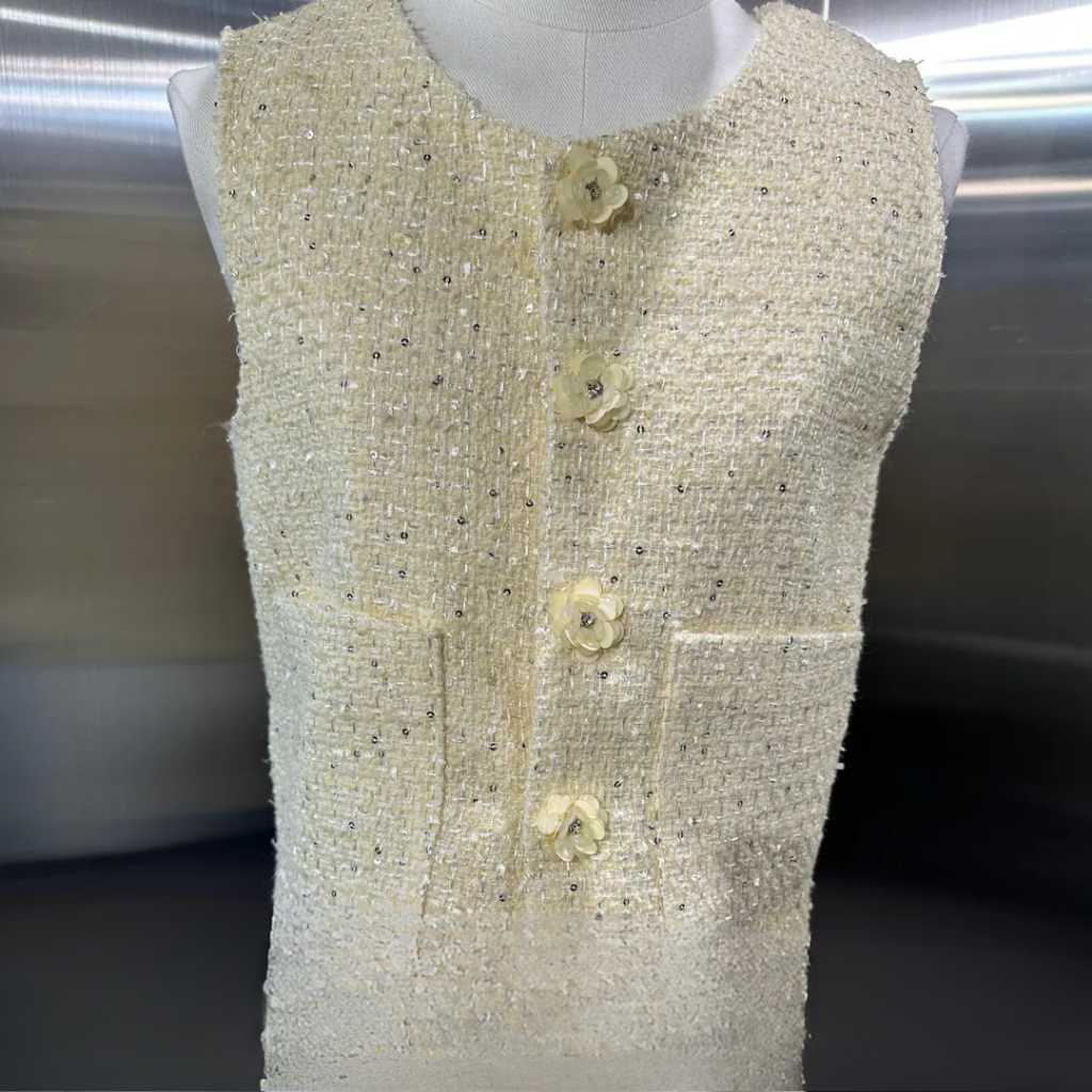 JAC-CCG0329-174 淺黃色花朵扣短款無袖馬甲背心外套 (A174)