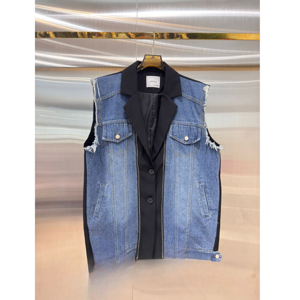 JAC-CCG0329-182 0F1856-藍色拼牛仔馬甲 (A182)