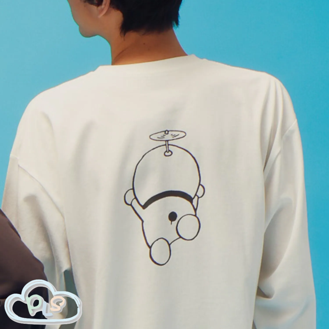 現貨 男女同款長袖圓領T-Shirt（GENTLE FUTURE） 多啦A夢 Global Work 米白色 #22972-1